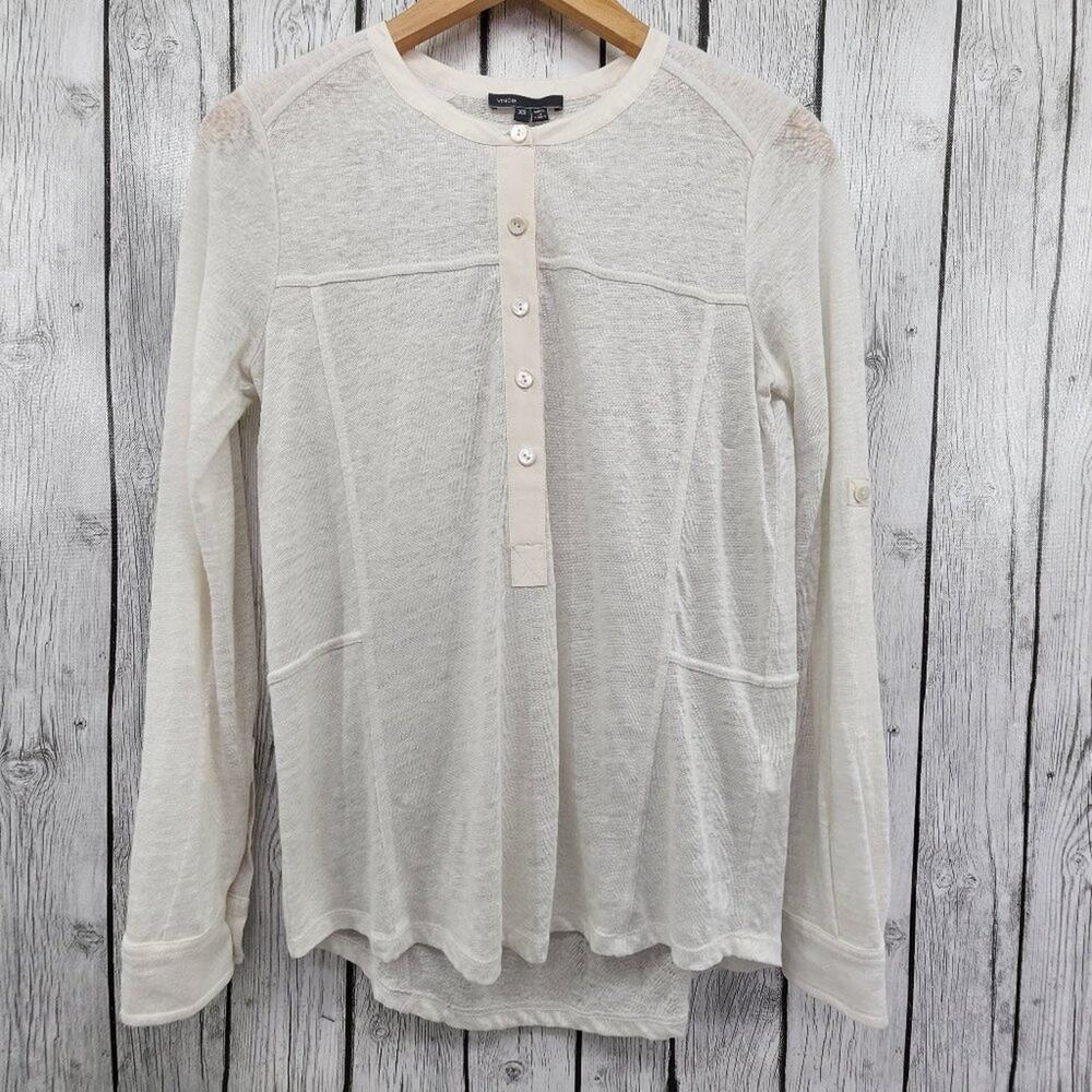 Vince Linen Long Sleeve Roll Tab Top